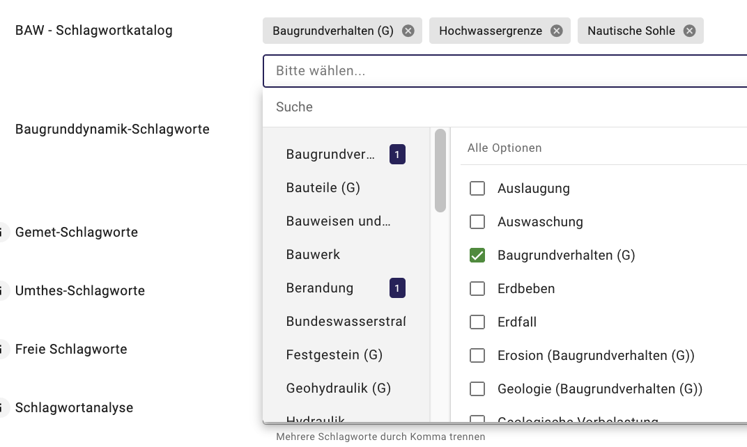 InGrid Edtior: "Keyword selector"