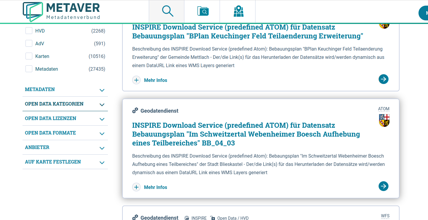 InGrid Portal: "Opendata Facette"