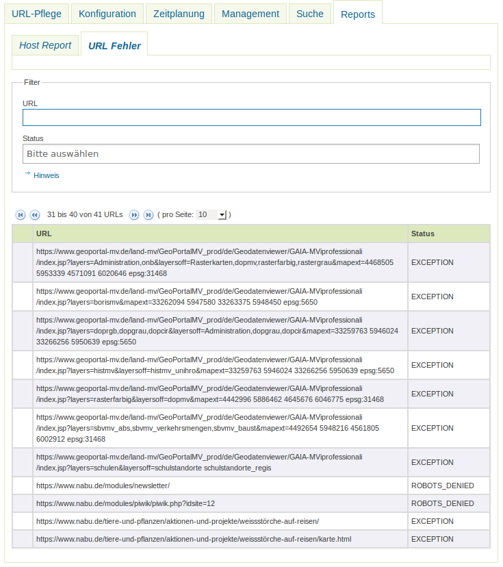 SE iPlug Instanzen - Report - URL Fehler SE iPlug Instanzen - Report - URL Fehler