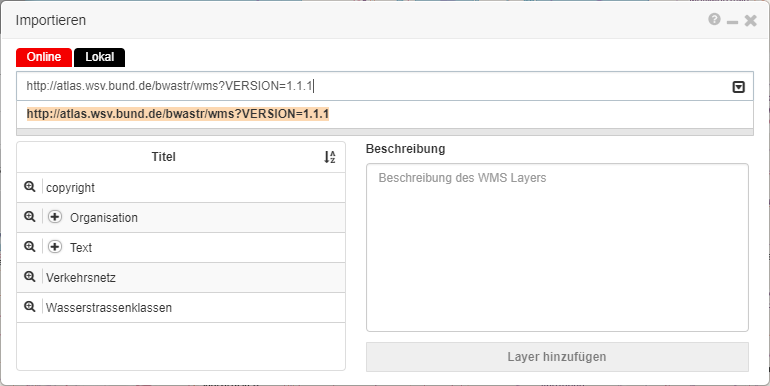 Webmap Client Erweiterte Werkzeuge - Importieren Webmap Client - Erweiterte Werkzeuge "Importieren"