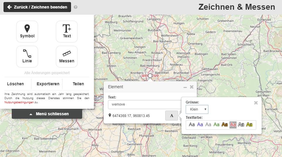 Webmap Client Zeichnen & Messen - Text Webmap Client - Zeichnen & Messen - Text